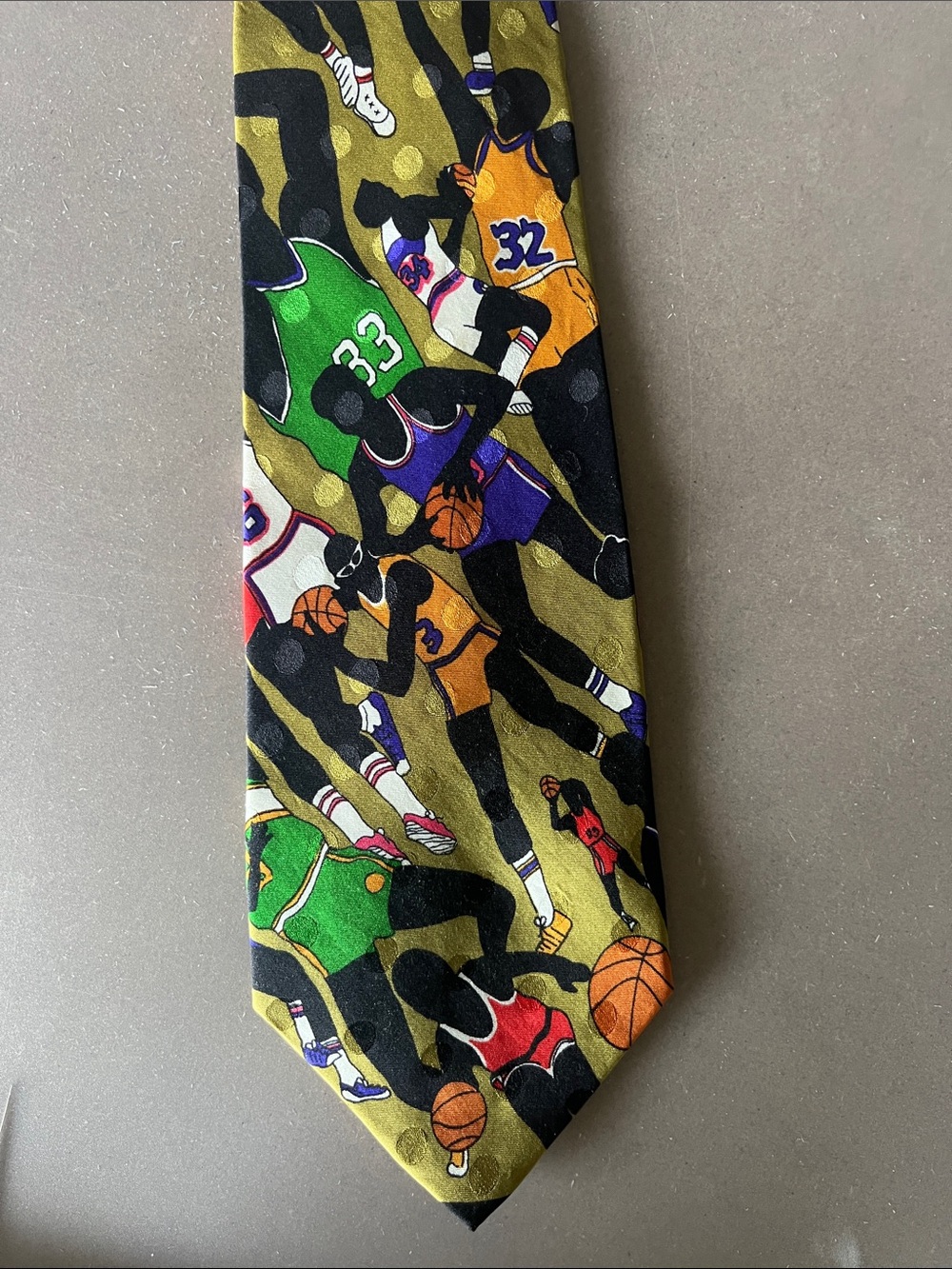 Nicole Miller Olive Green Novelty Basketball Print Tie